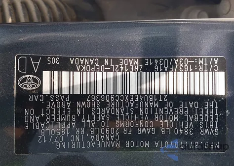 2012 Toyota Corolla L z USA, uszkodzony, nr VIN 2T1BU4EEXCC906367